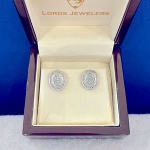 Lovely pave diamond (CZ?) earrings with secure screw-on backs.